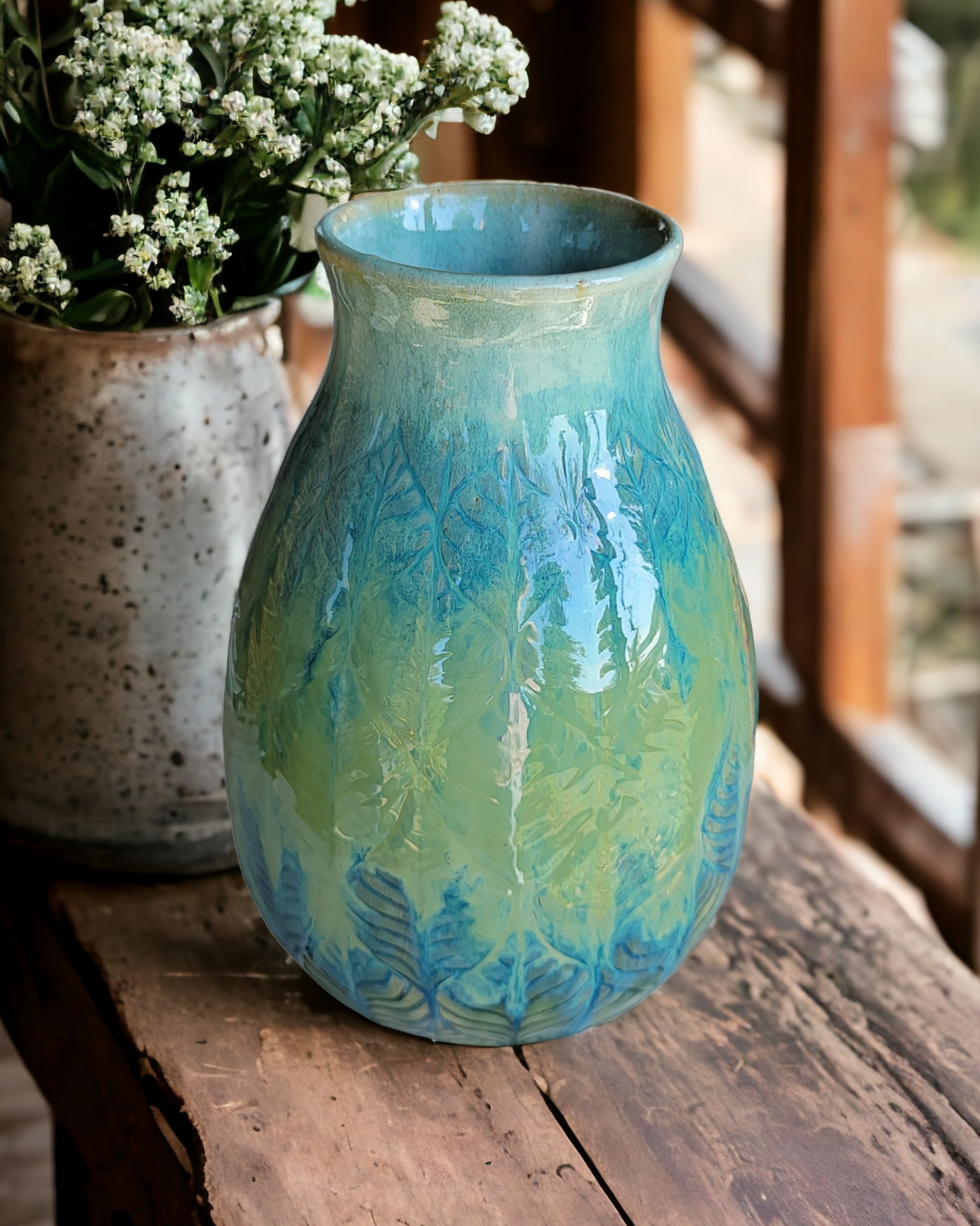 SOLD - Chartreuse and Sky-Blue Vase - #55