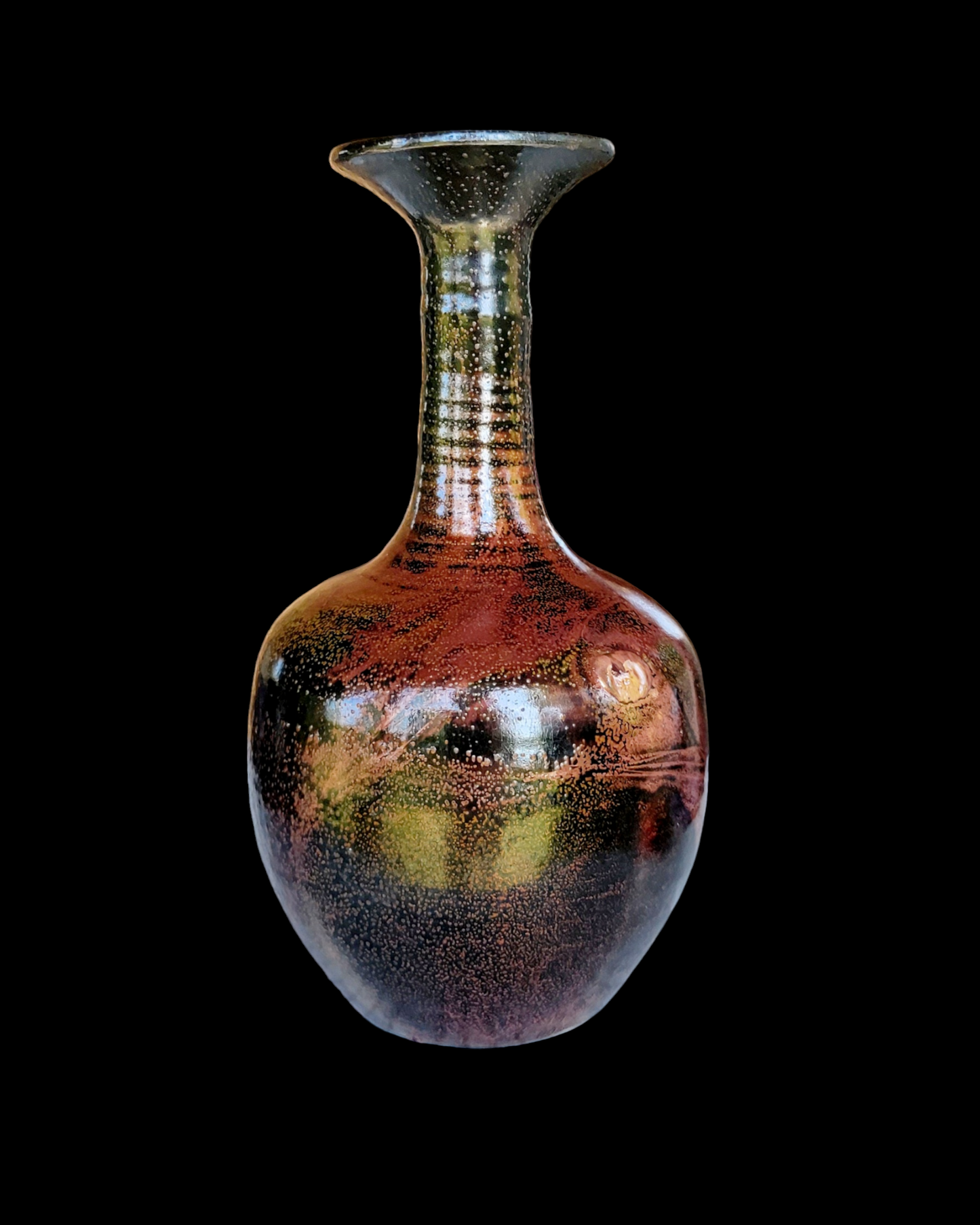 Black and Merlot long-necked Raku Bottle. - #50