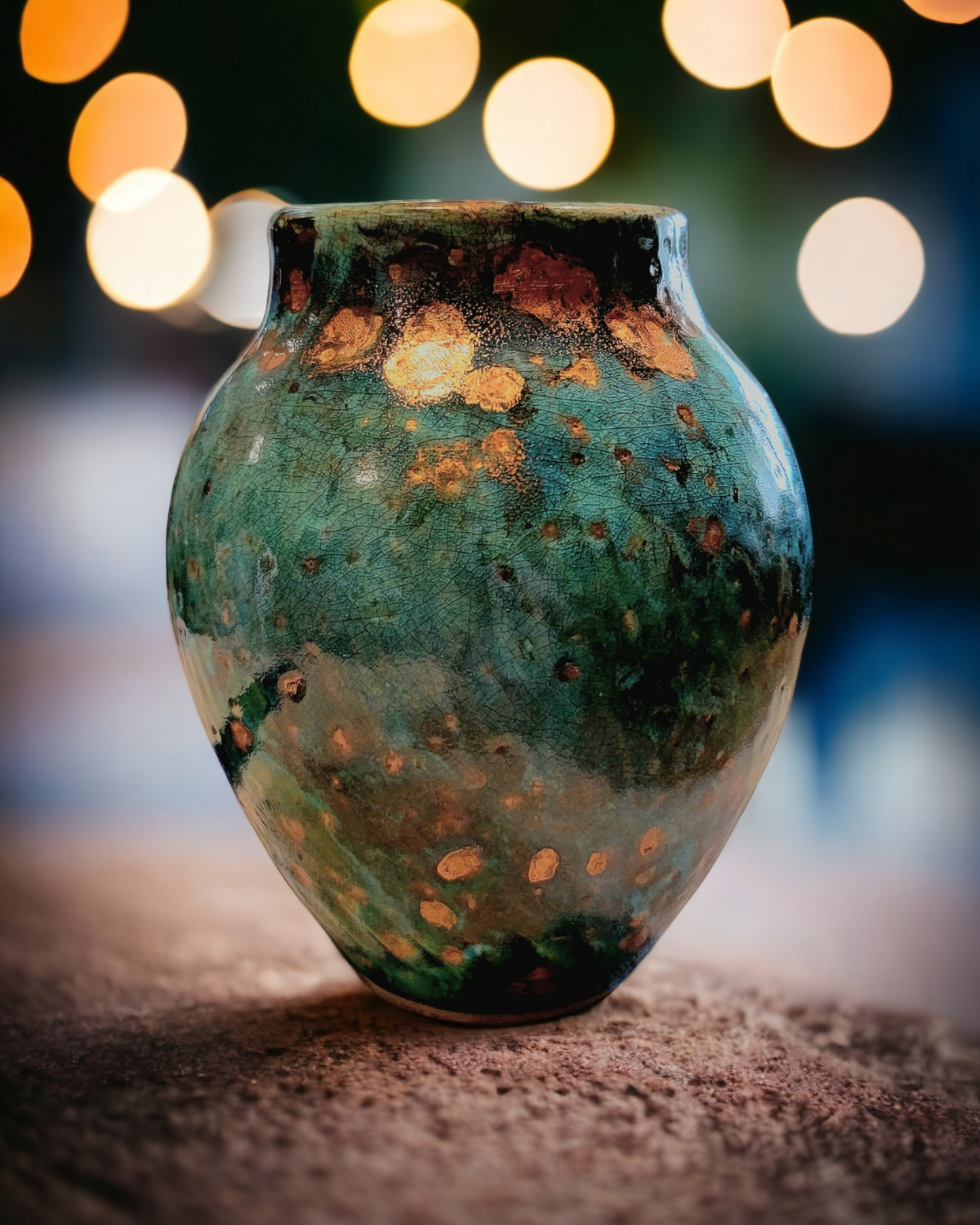 Turquoise and Copper Porcelain Raku Vase - SOLD