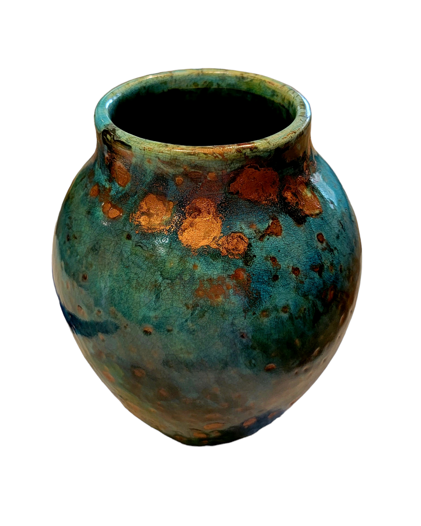 Turquoise and Copper Porcelain Raku Vase - SOLD