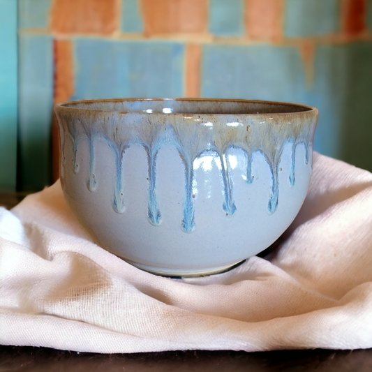Pale Blue Drip Glazed Ceramic Bowl - #52 - SOLD