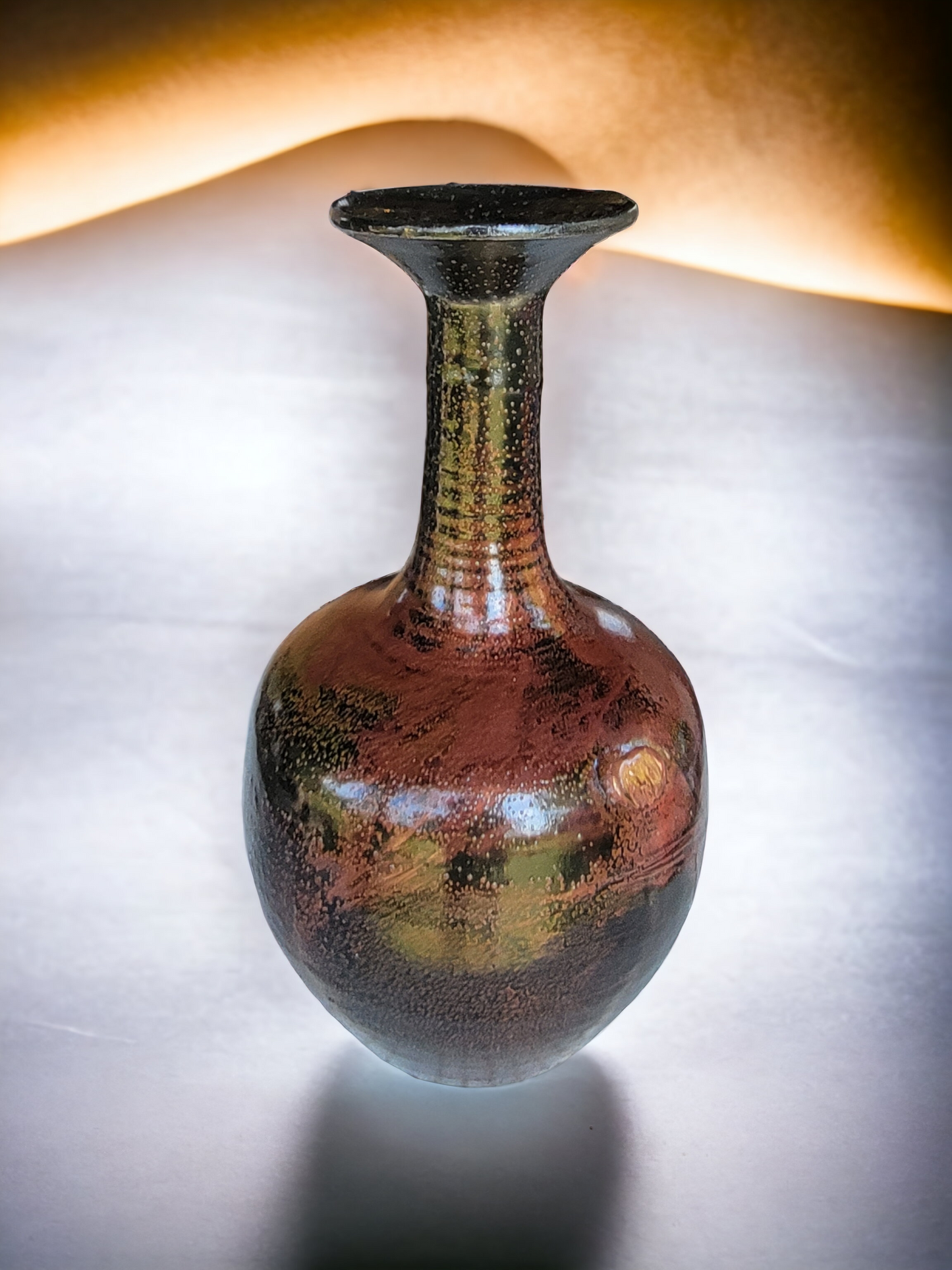 Black and Merlot long-necked Raku Bottle. - #50