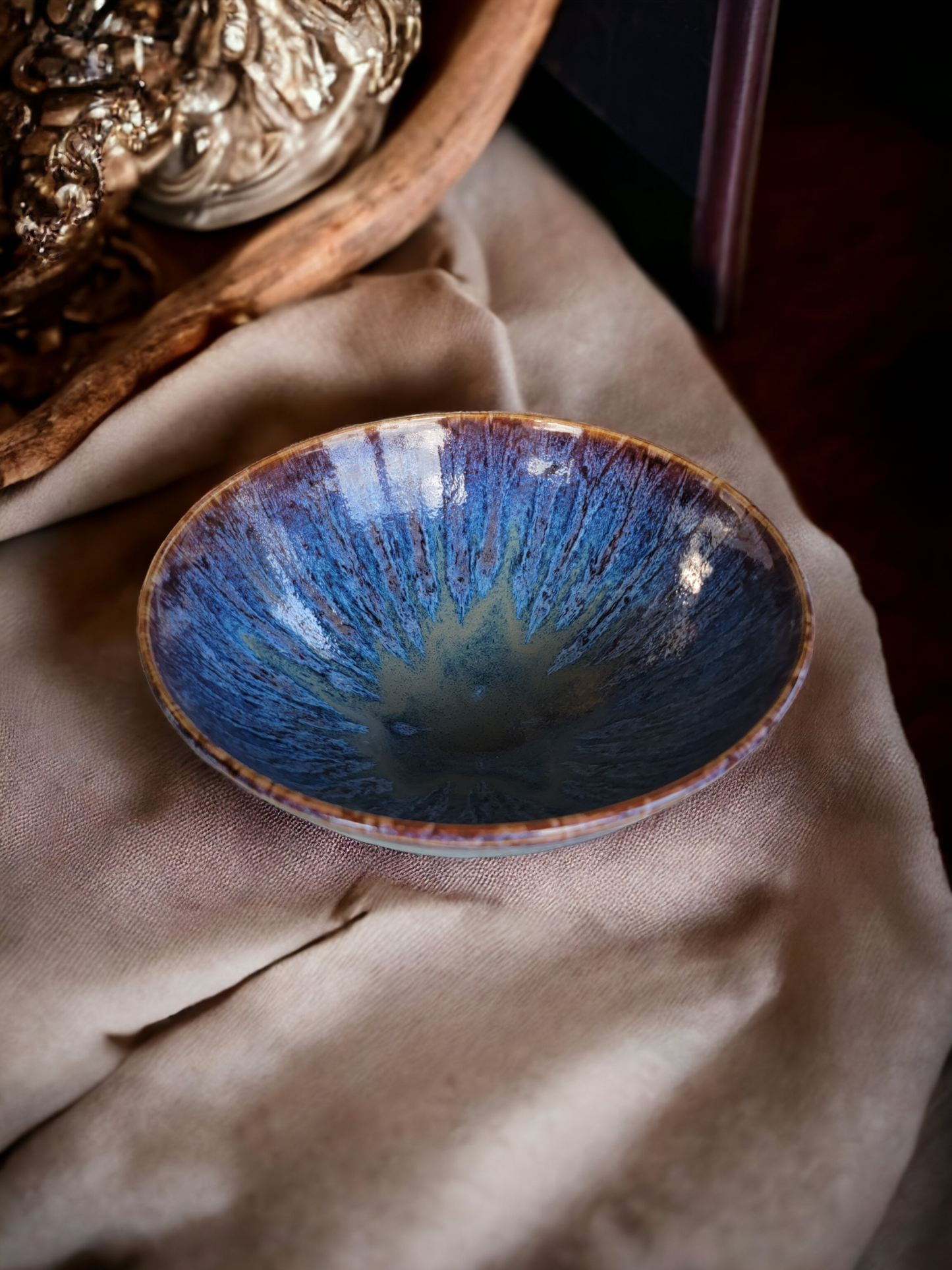 Beautiful Iridescent Indigo and Plum Serving Bowl