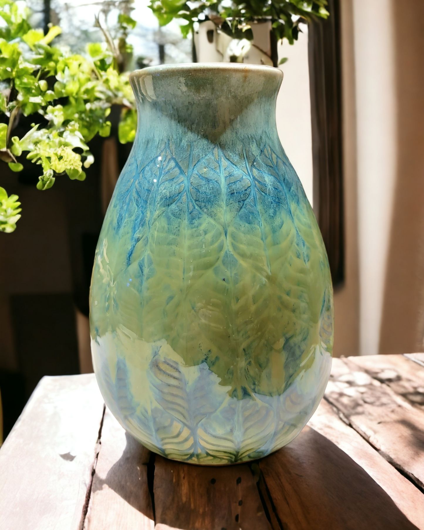 SOLD - Chartreuse and Sky-Blue Vase - #55