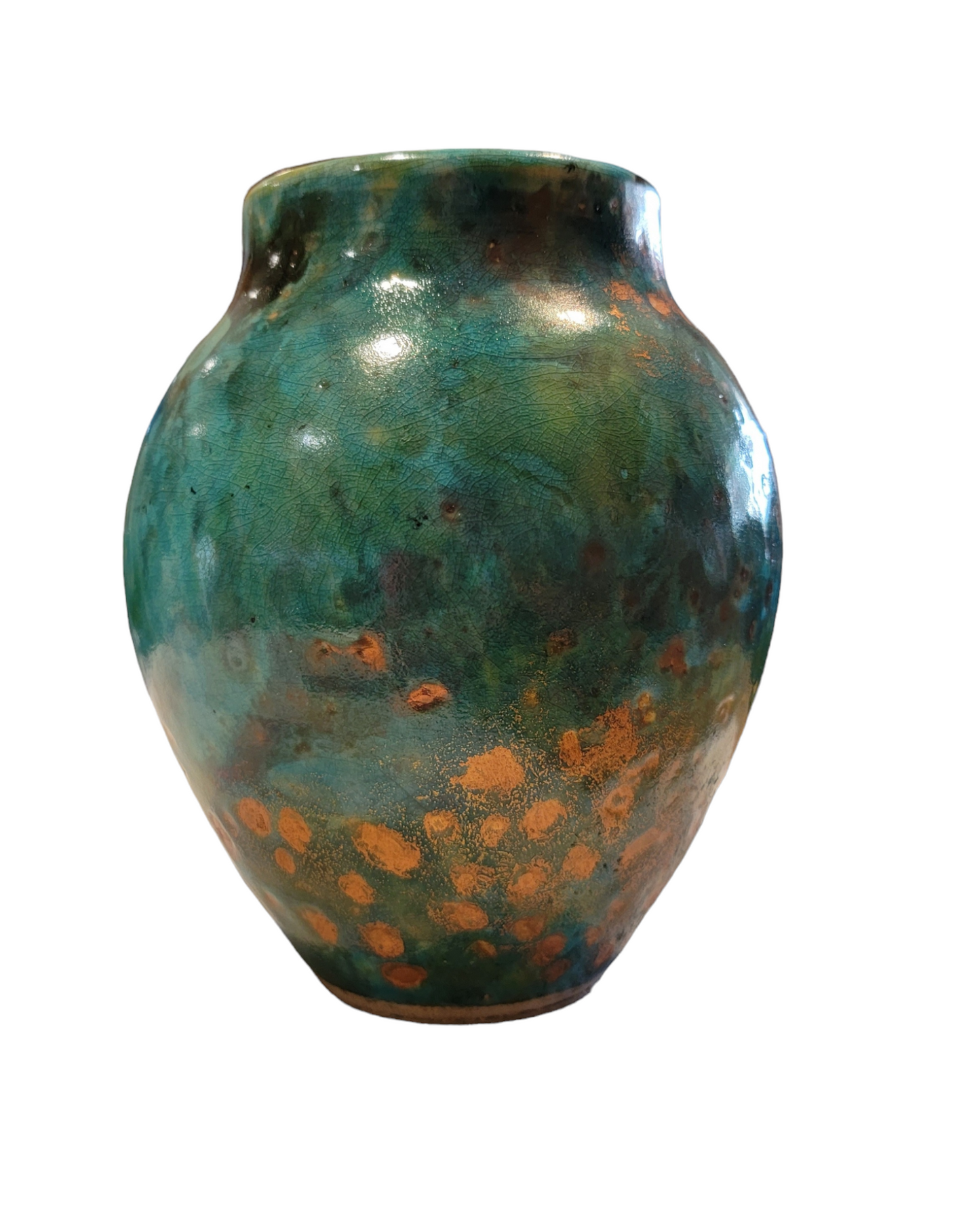 Turquoise and Copper Porcelain Raku Vase - #47