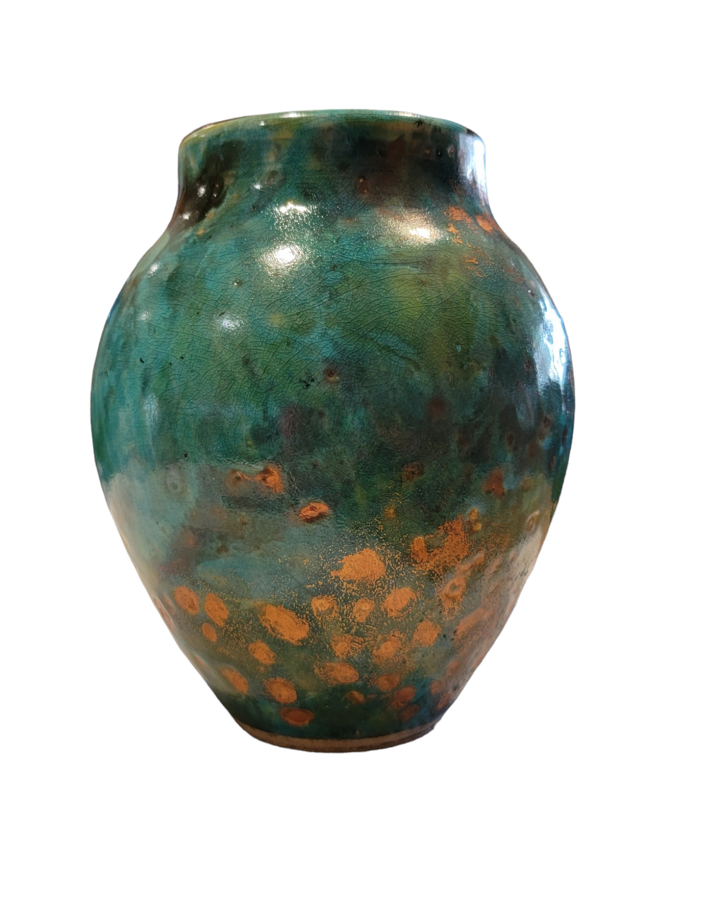 Turquoise and Copper Porcelain Raku Vase - SOLD