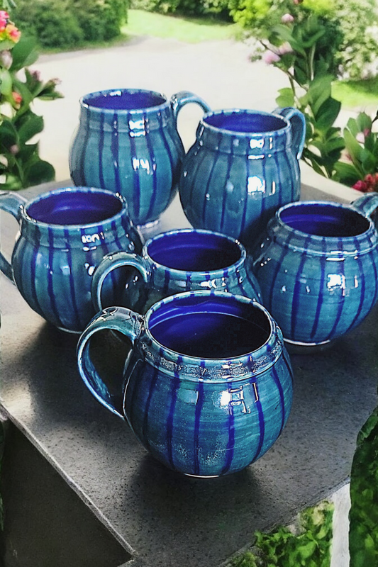 Large Colbalt Pin-Striped Globe Mugs