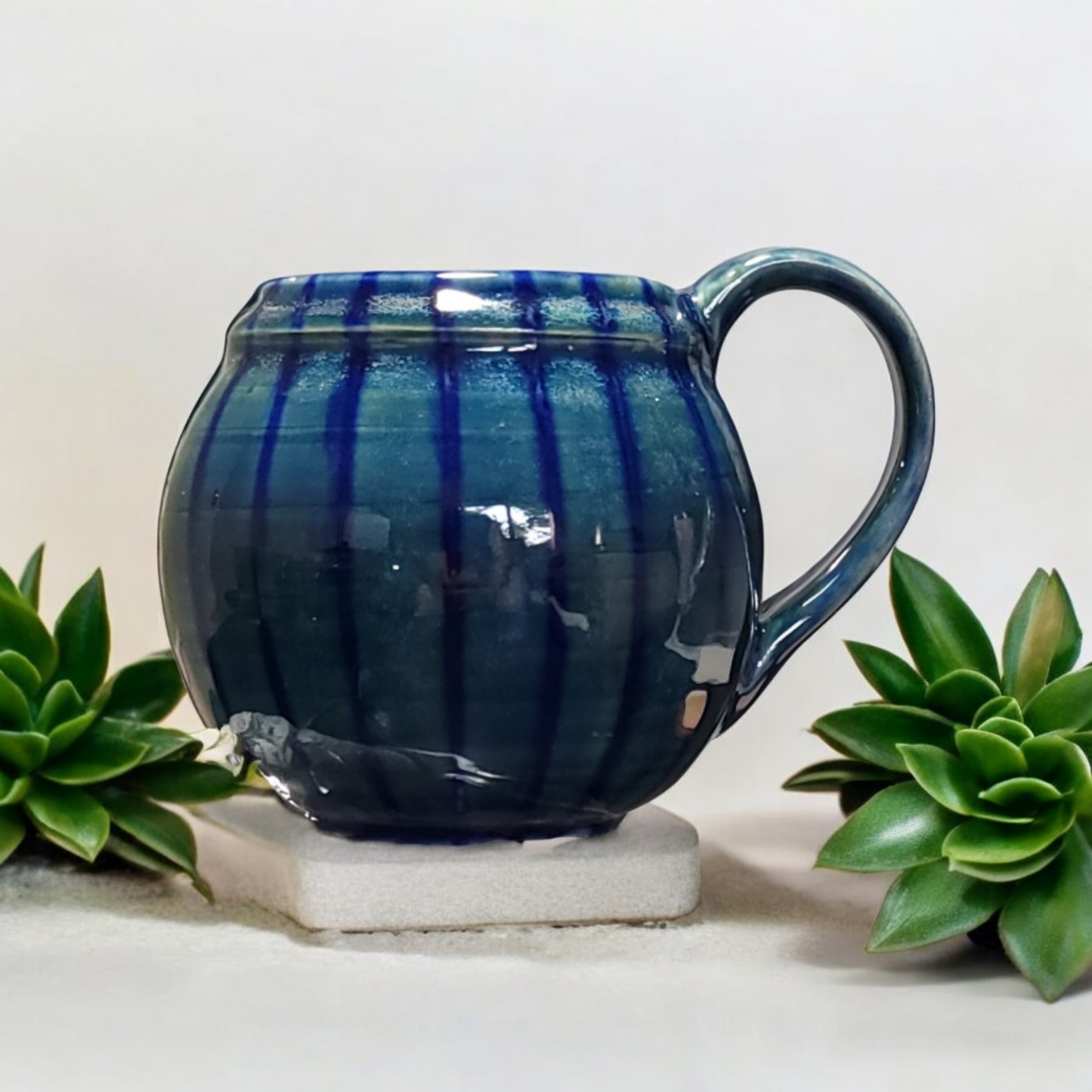 Large Colbalt Pin-Striped Globe Mugs