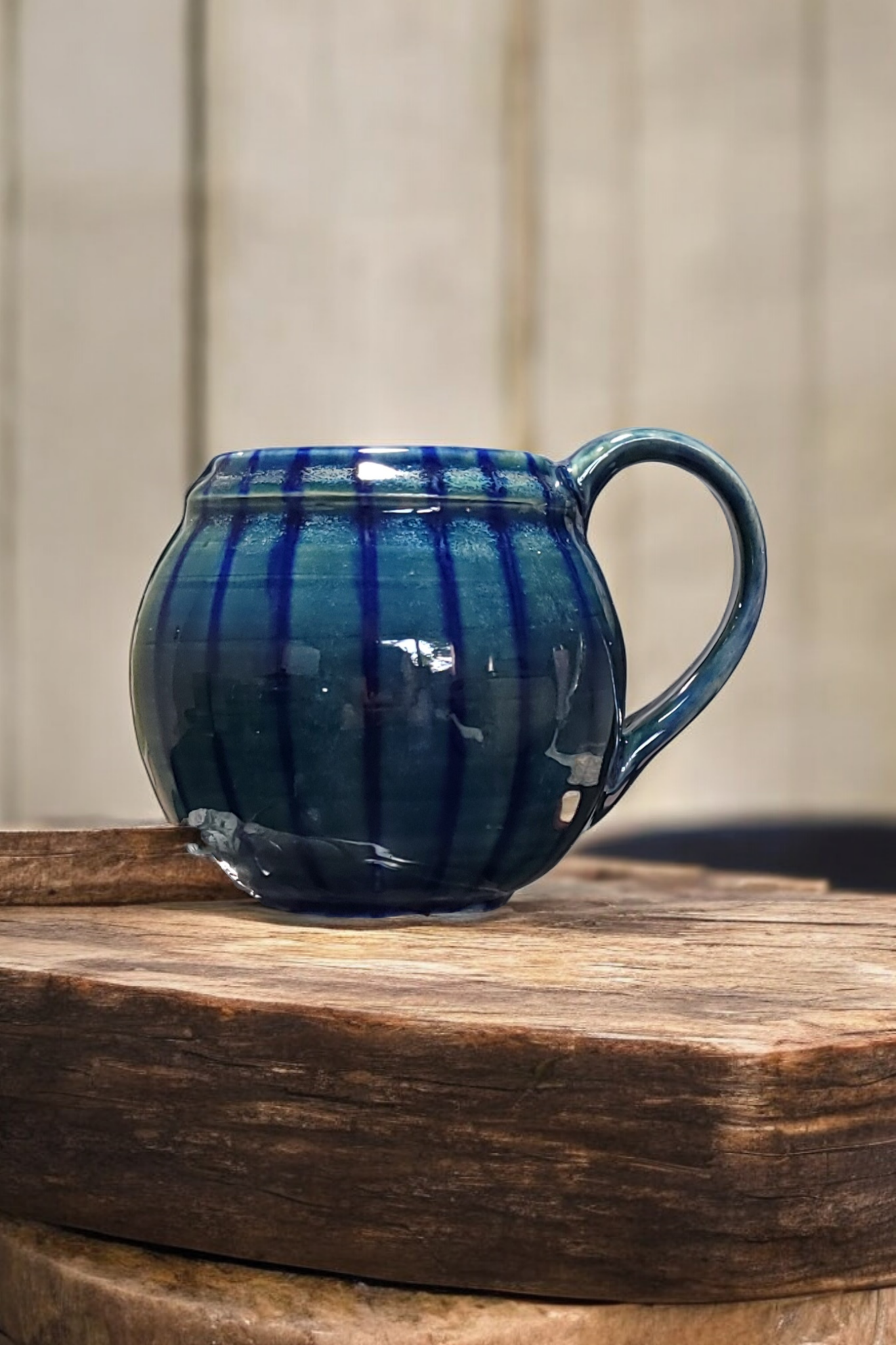 Large Colbalt Pin-Striped Globe Mugs