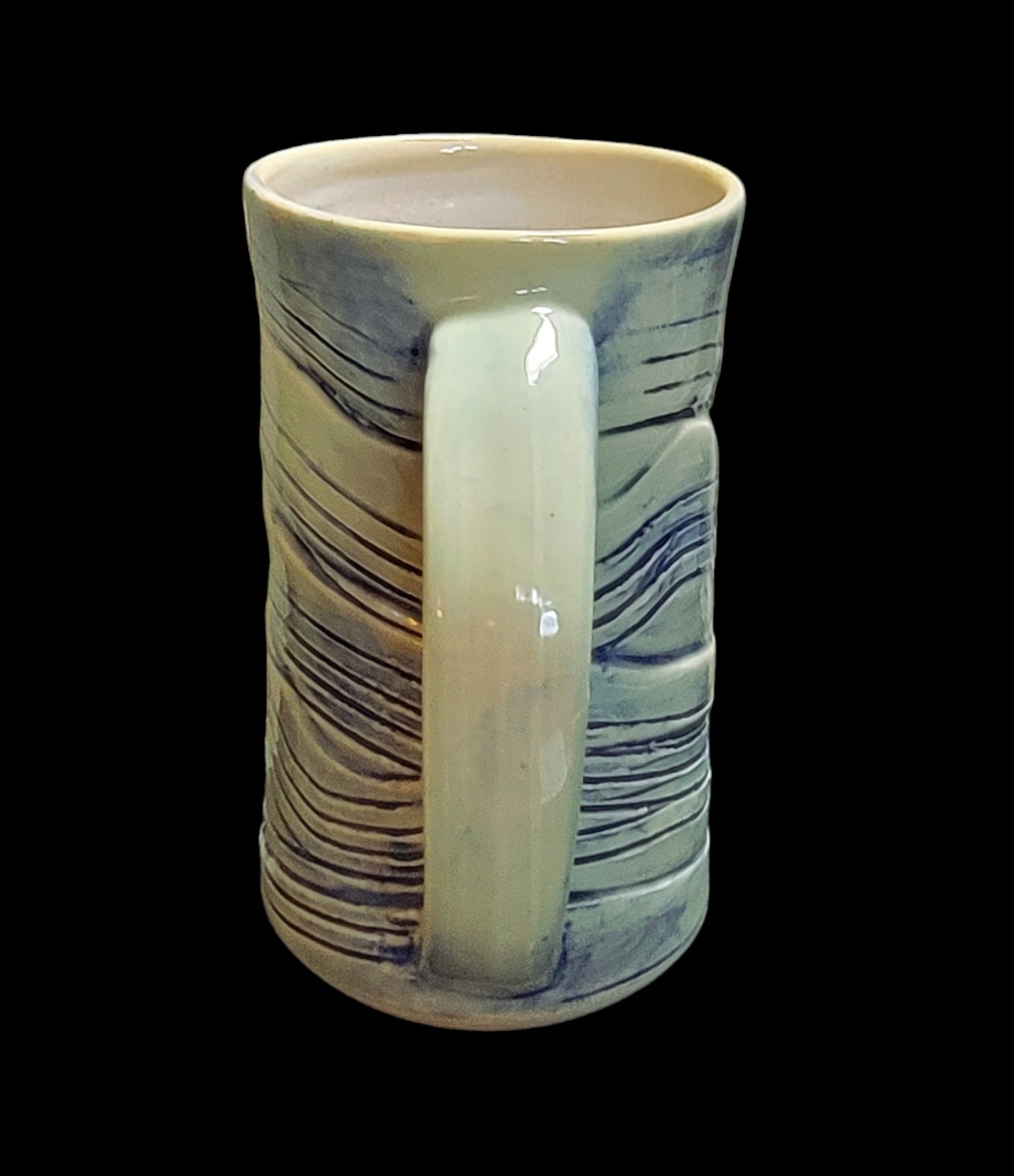 Organic Porcelain Pale Green and Colbalt Striped Mug/Cup