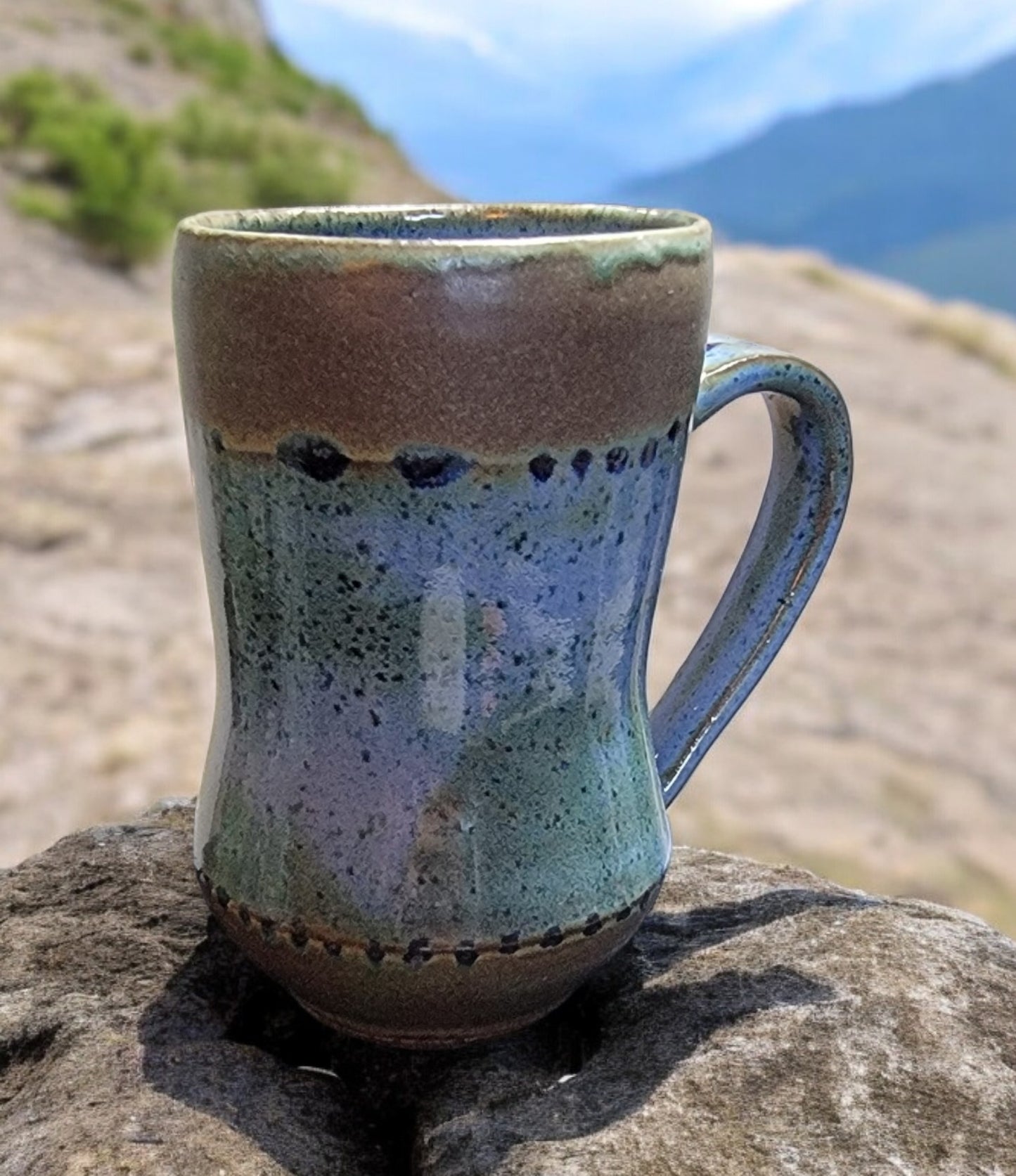 Unique Blue Float and Leather Glazed Cup/Mug