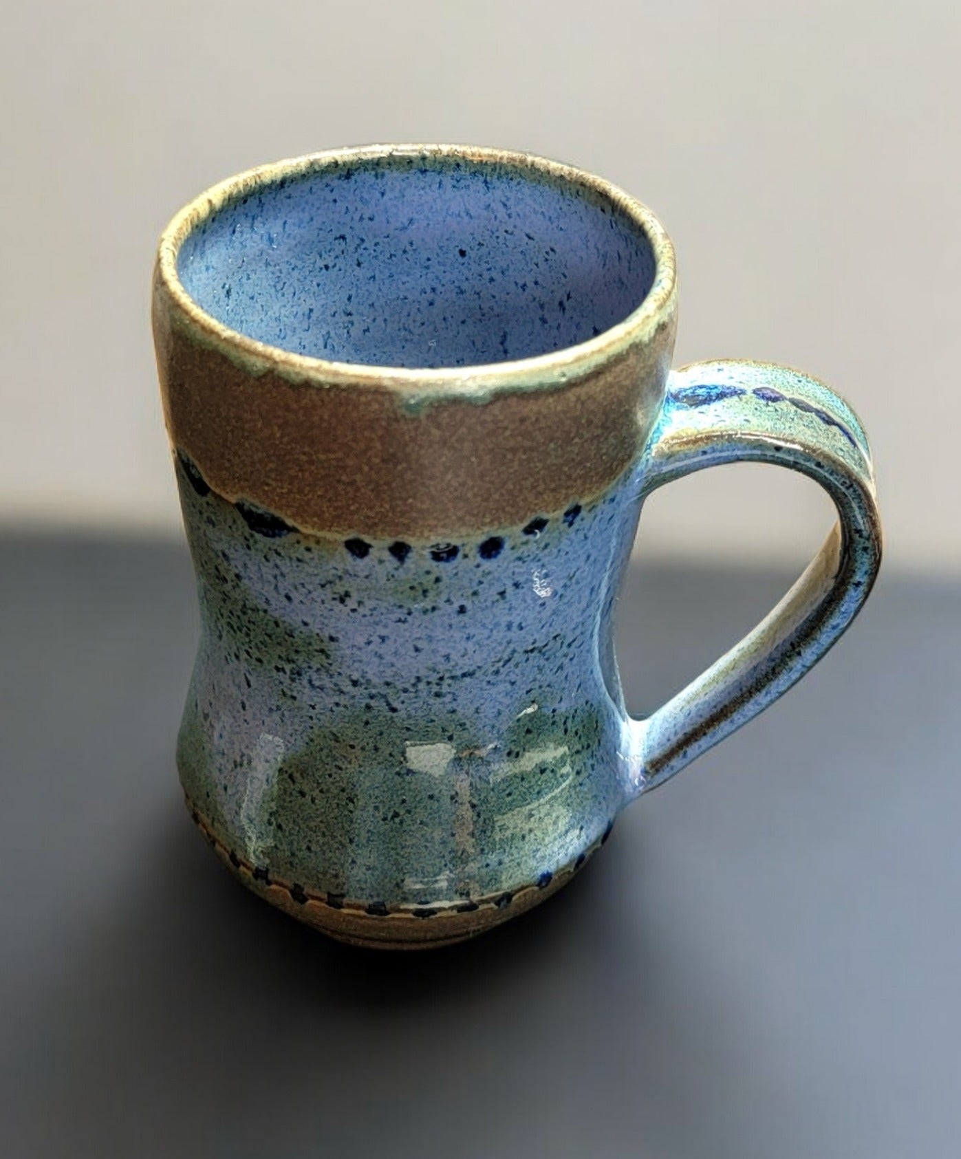 Unique Blue Float and Leather Glazed Cup/Mug