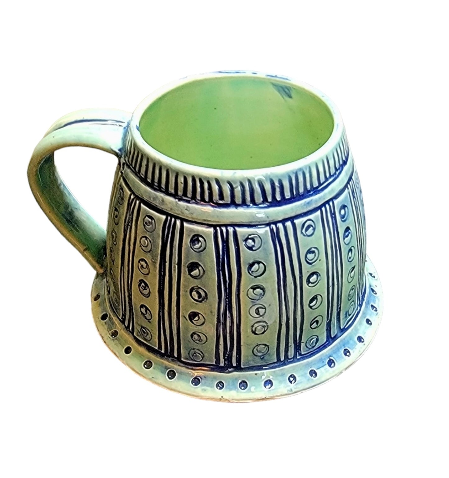 Large Porcelain Pale Celadon Mug with Carved Designs