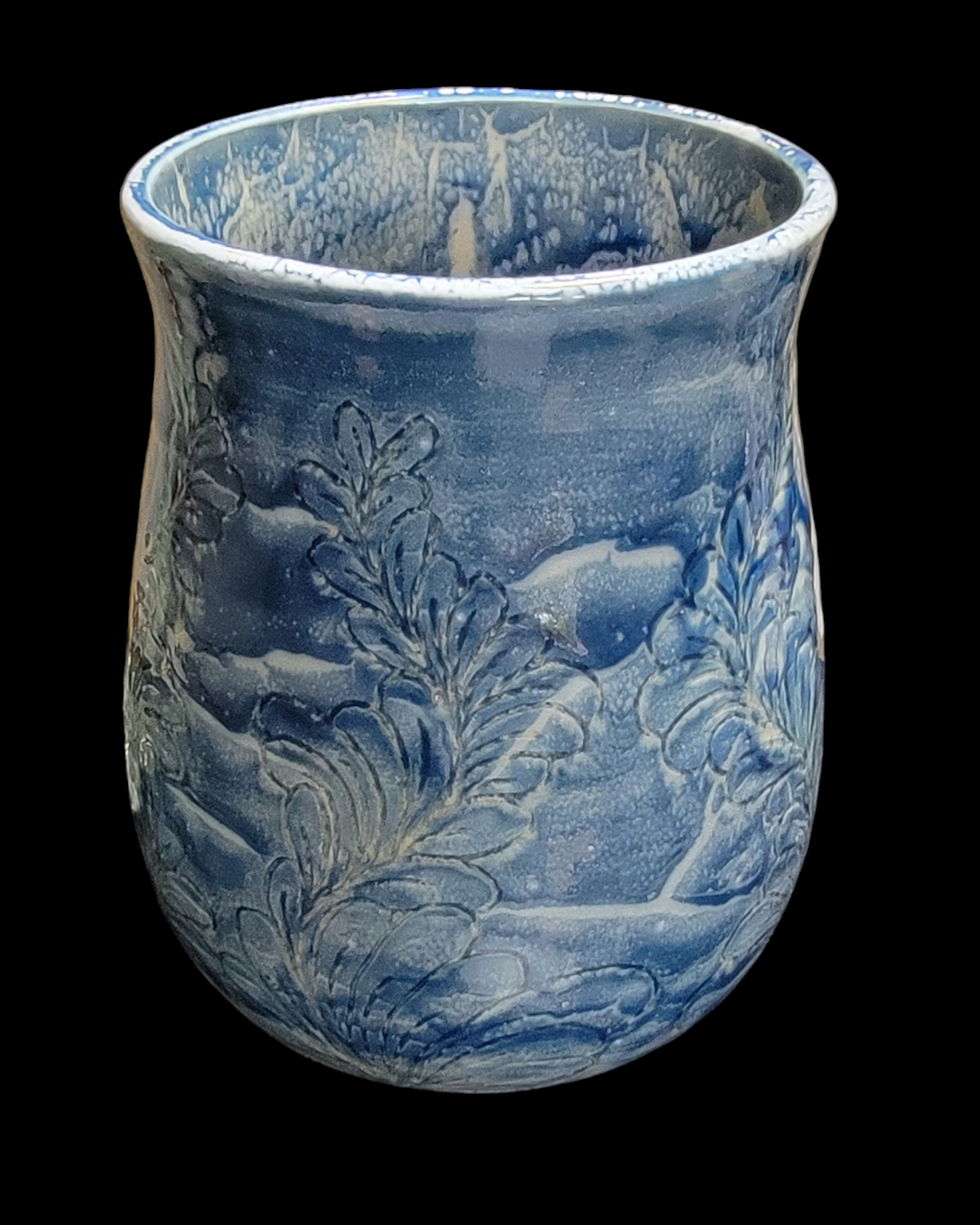 SOLD-Medium Large Vase - Carved Asian Styled and Thrice Fired for a flowing and pooled Glaze Effect