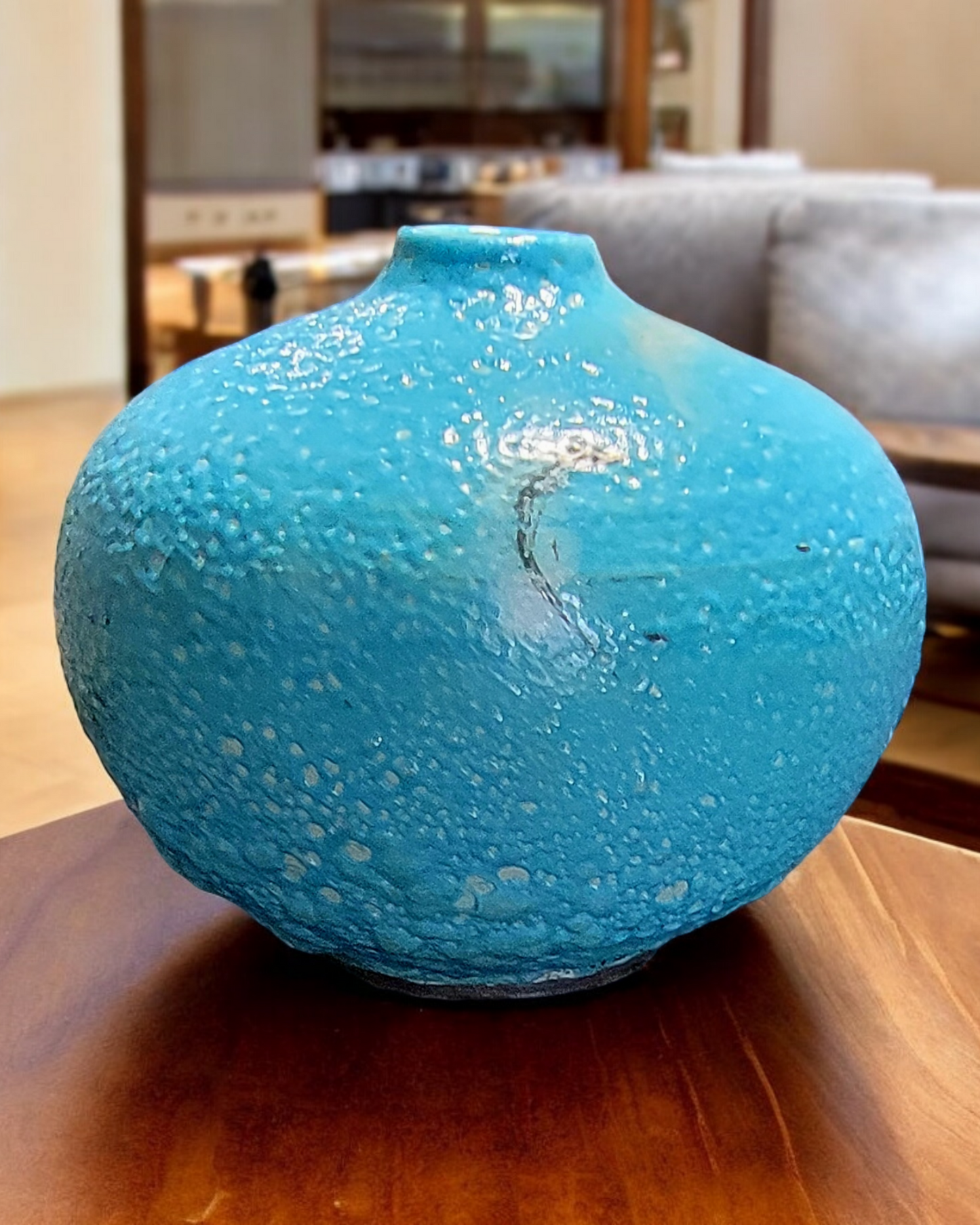 Raku Fired Turquoise Vessel