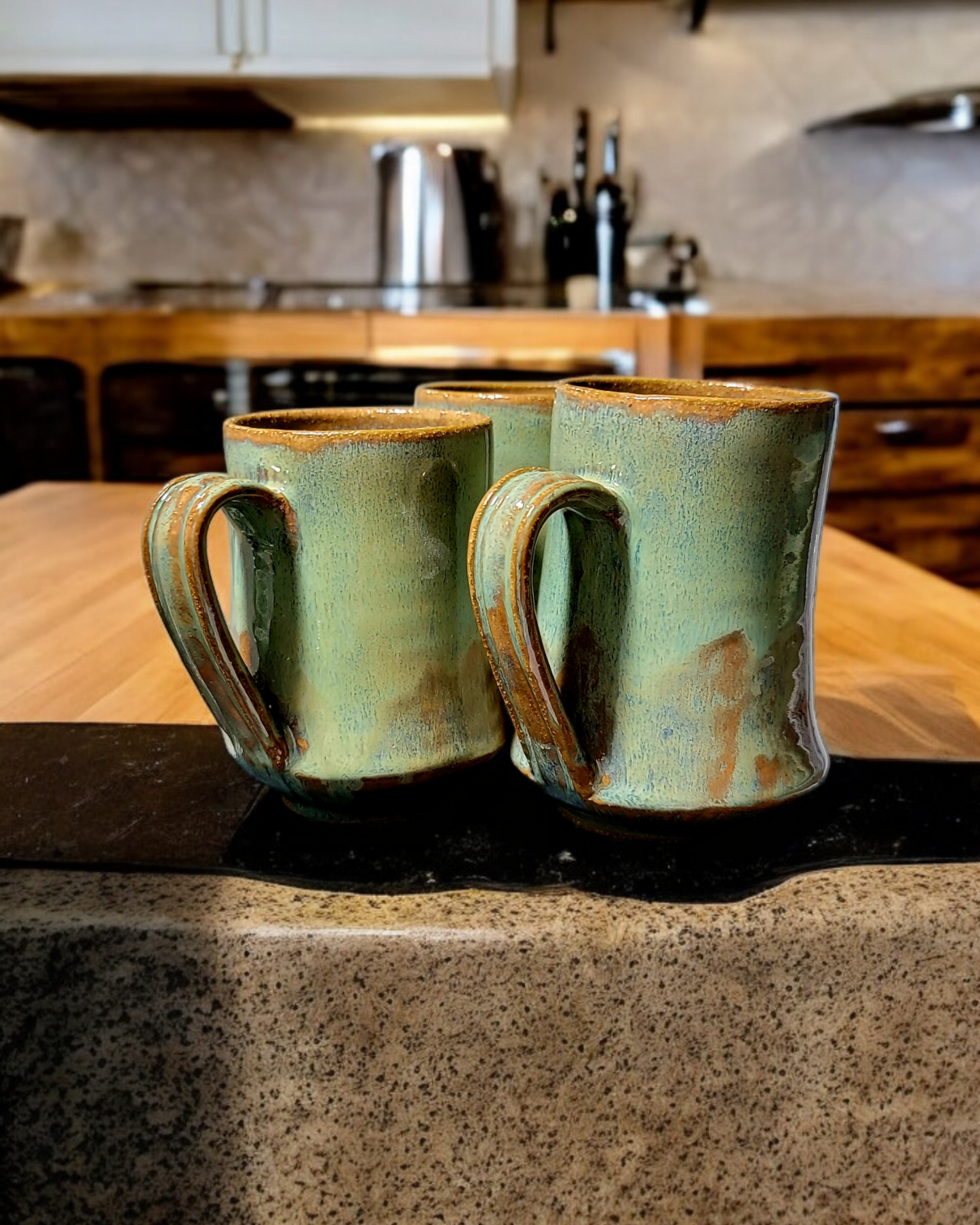 Small Pistachio Green and Amber Mugs