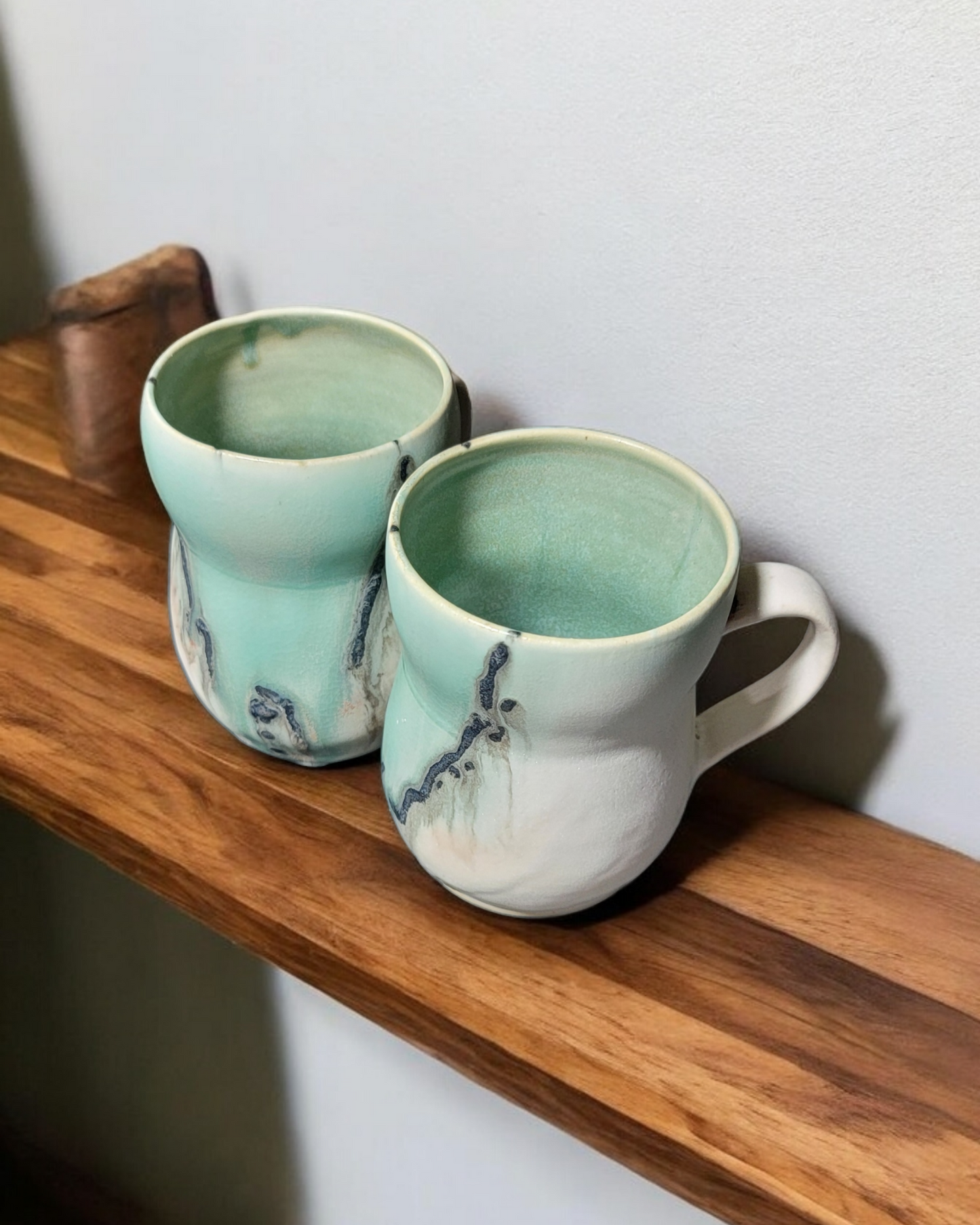 White and Pale Mint Cups with Abstract Lines