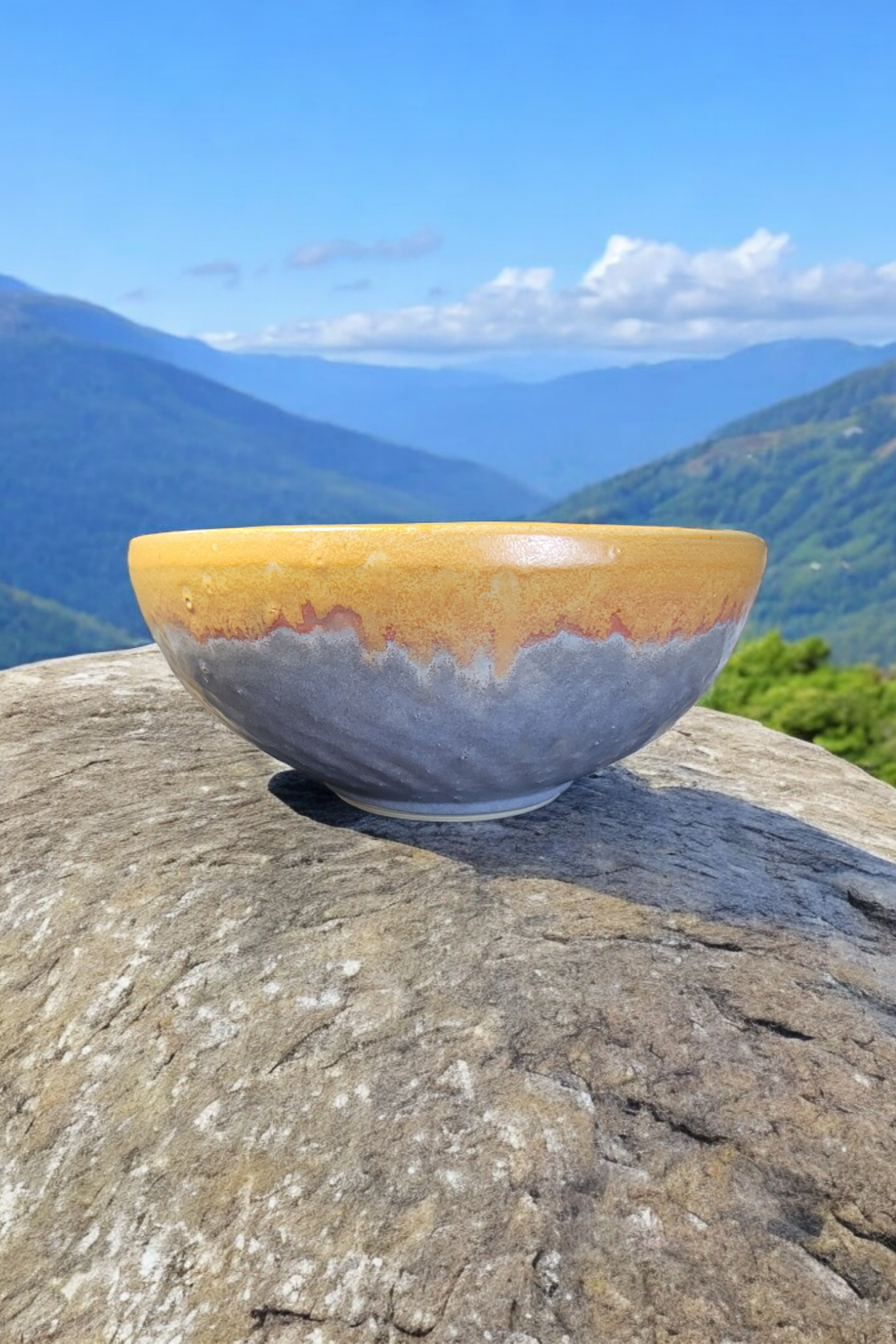 Large Blue and Gold Serving or Fruit Bowl