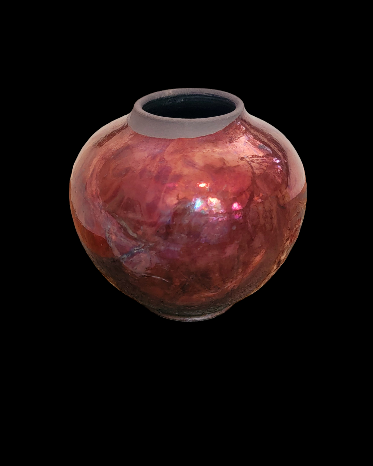 Small Round Raku Vase in Copper/maroon.