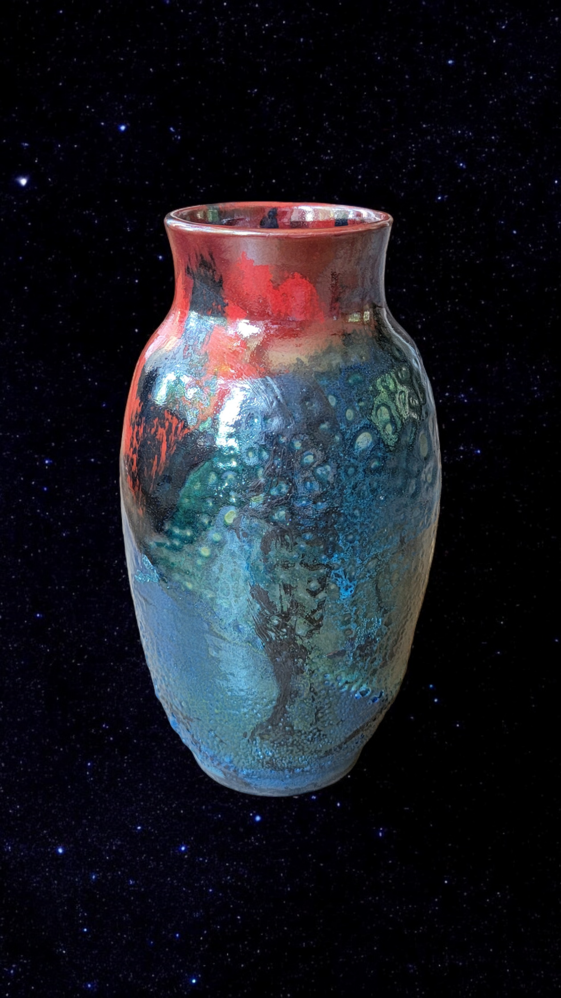 Medium Blue/Red Raku Vase