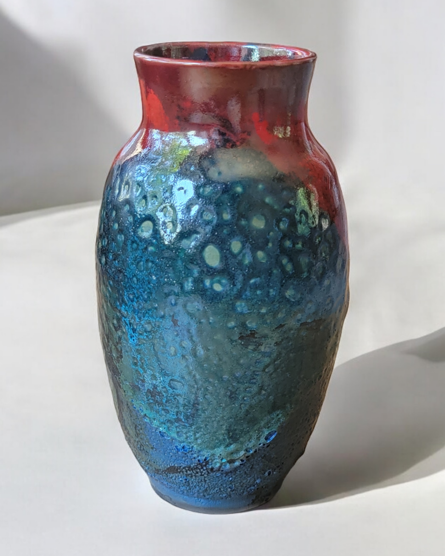 Medium Blue/Red Raku Vase