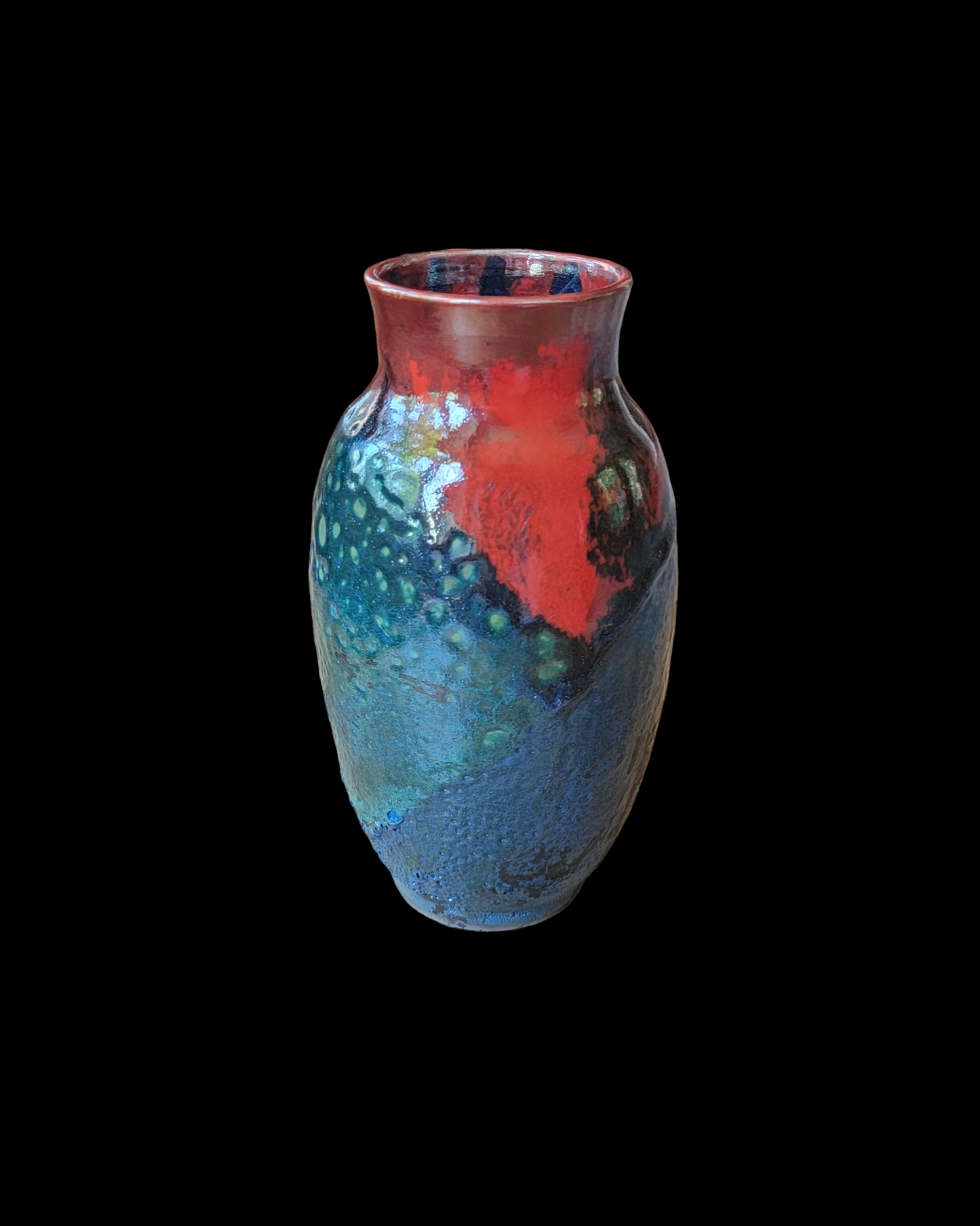 Medium Blue/Red Raku Vase