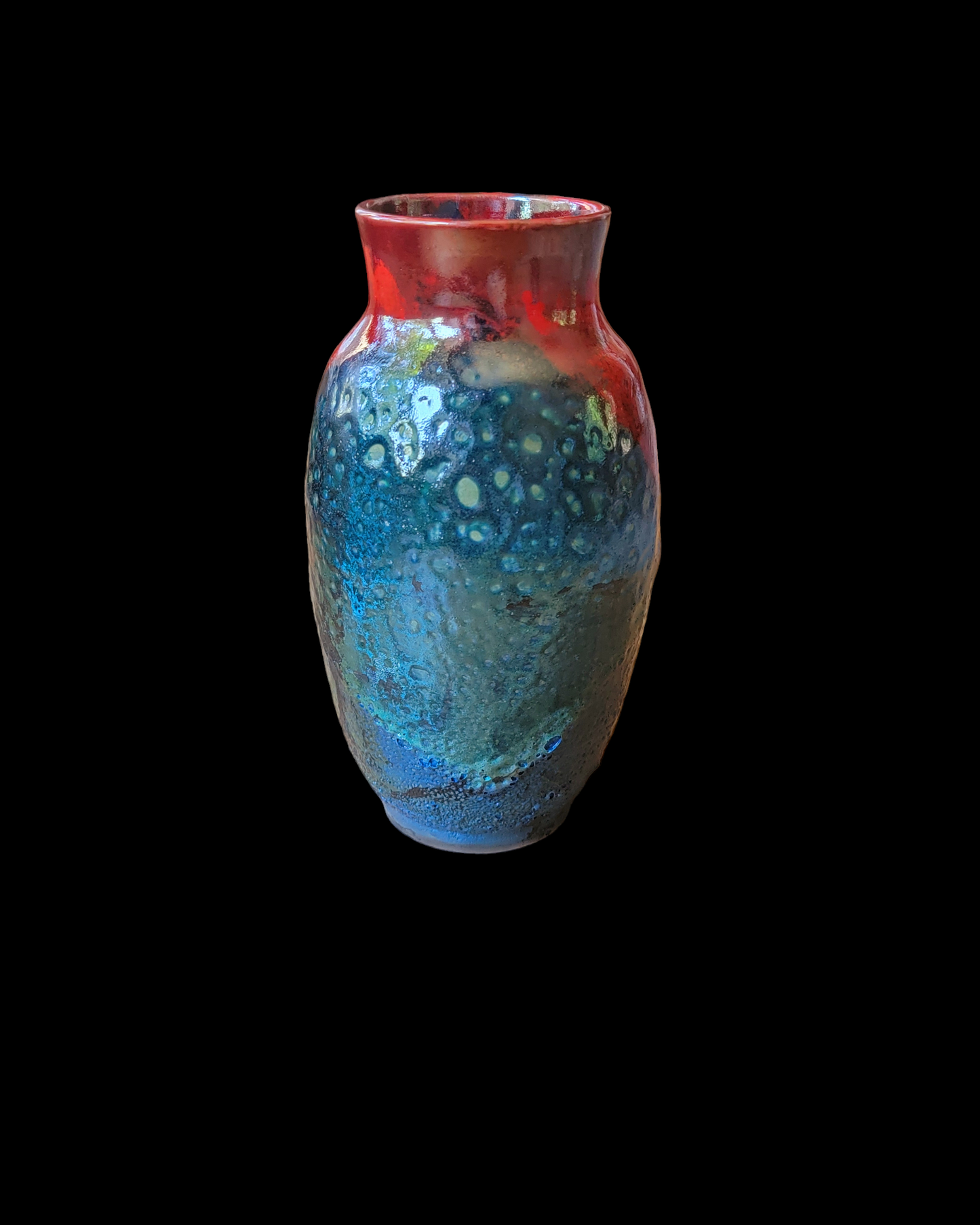 Medium Blue/Red Raku Vase