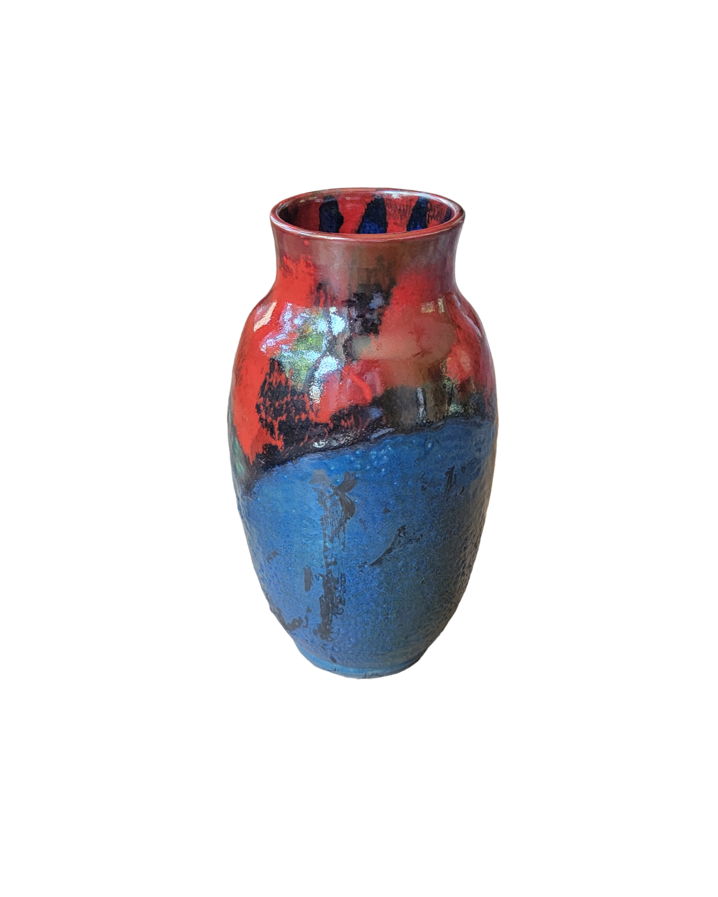 Medium Blue/Red Raku Vase