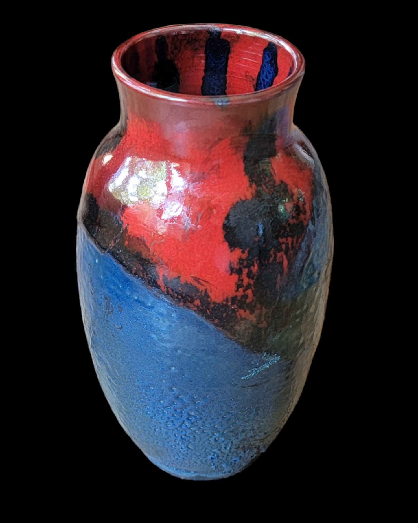 Medium Blue/Red Raku Vase