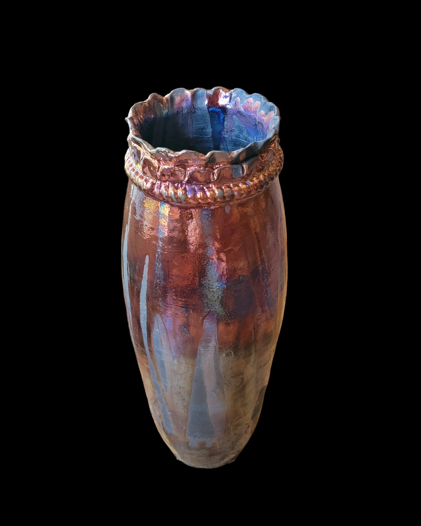 Large Tall Sculptural Raku Vase