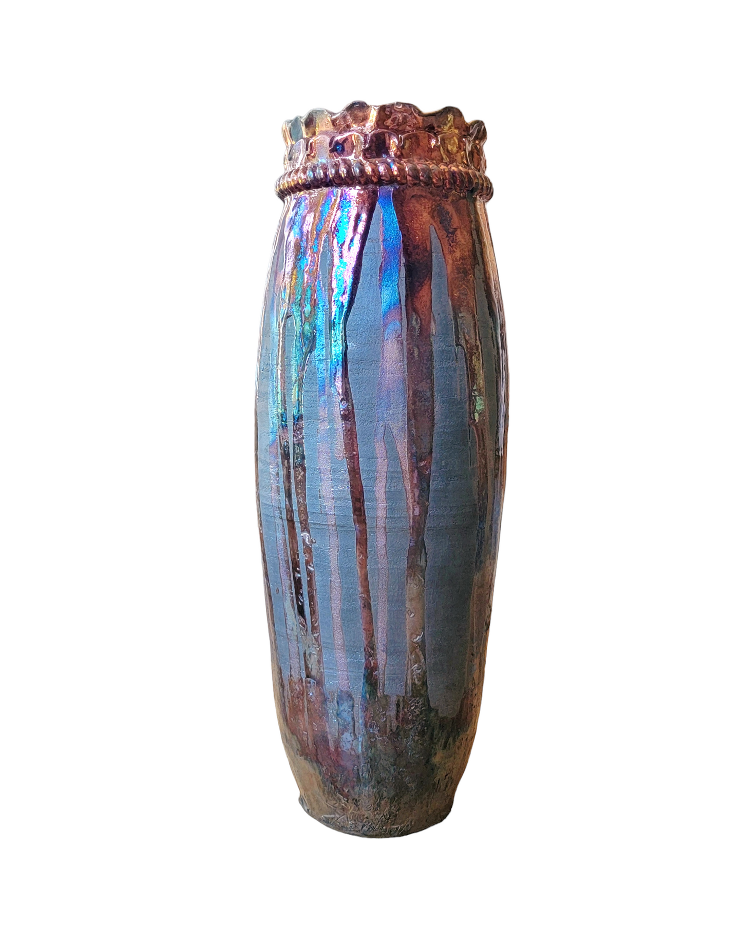 Large Tall Sculptural Raku Vase