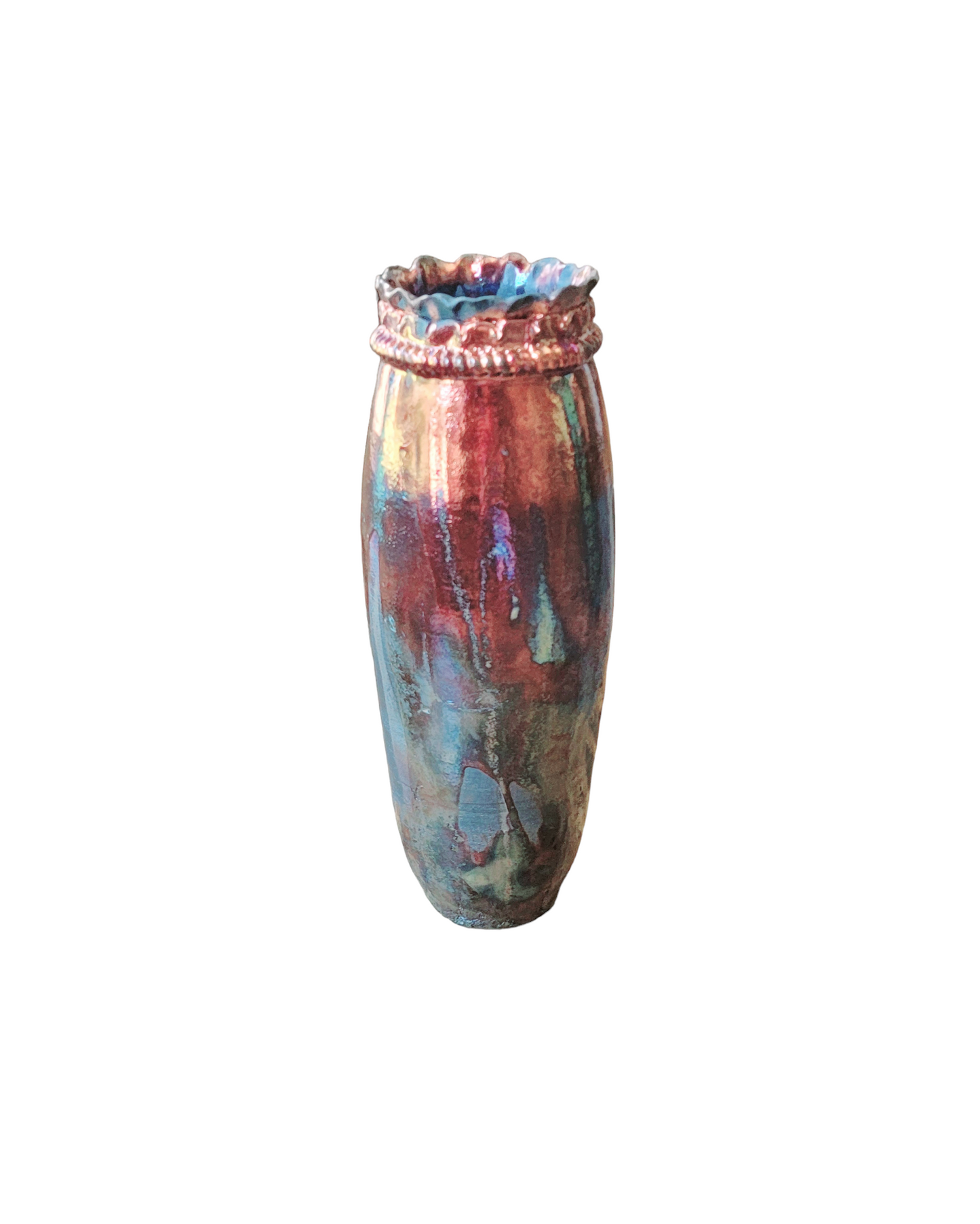 Large Tall Sculptural Raku Vase