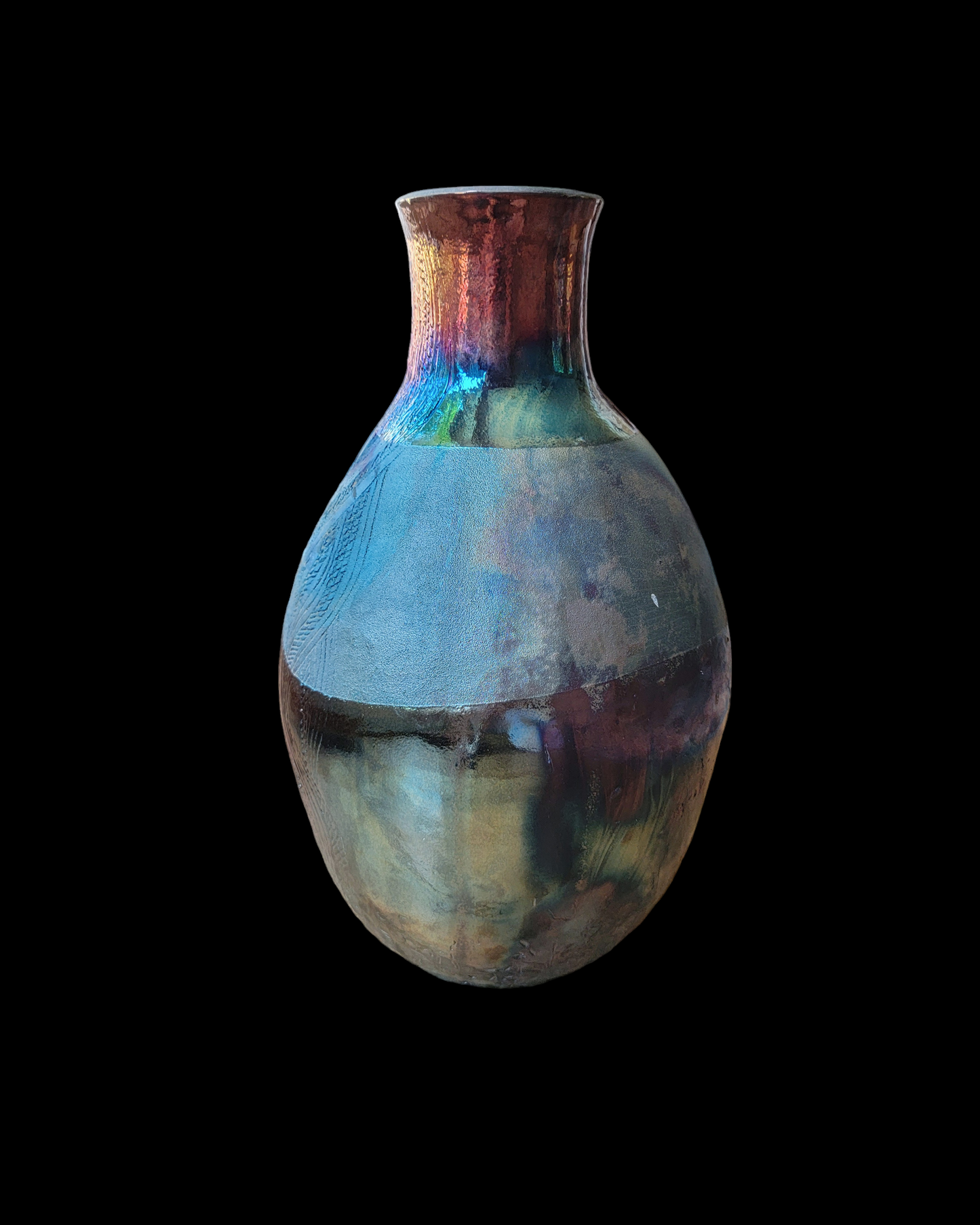 Large Round Raku Vase with carved designs